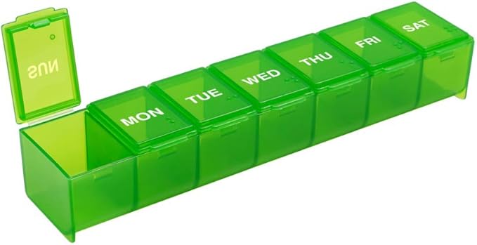 EZY DOSE Weekly (7-Day) Pill Case, Medicine Planner, Vitamin Organizer Box, Convenient and Easy to Use, Large Compartments, Travel Friendly, Green, Made in the USA, BPA Free