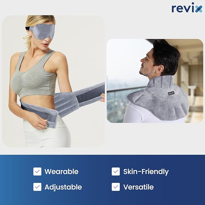 REVIX Microwave Heating Pad for Neck and Shoulders Lower Back, Warm Compress Heated Back Wrap with Weighted Plush, Hot Eye Mask, Set of 3