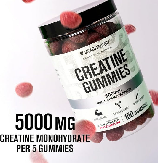 Jacked Factory Creatine Monohydrate Gummies 5g Daily Dose (1g per Gummy) - Creatine Gummy for Men and Women, Vegan-Friendly, Travel-Friendly, Third-Party Tested - 150 Gummies, Watermelon