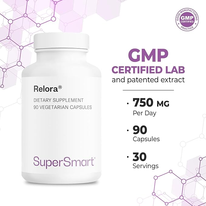 SUPERSMART - Relora® 750 mg Per Day - Phellodendron Amurense & Magnolia Officinalis Extract Great for Stress & Emotional Relief | Non-GMO & Gluten Free - 90 Vegetarian Capsules