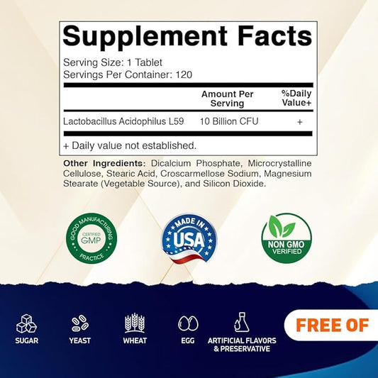 Vitamatic Acidophilus Probiotic - 10 Billion CFU - 5X Potency - Daily Probiotic Supplement, Supports Digestive Health - 120 Tablets