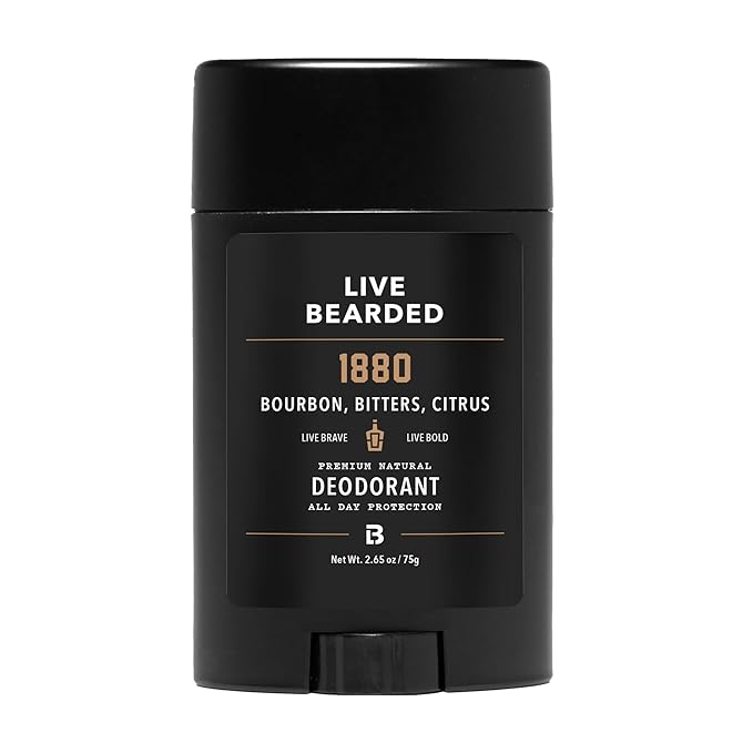 Live Bearded Men's Deodorant - Long Lasting, Aluminum Free, All Natural, Activated Charcoal Deodorant for Men, Travel Size - 1880, 1 Stick