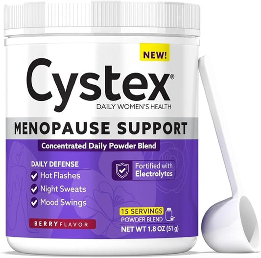 Cystex Menopause Support Powder – Daily Relief for Hot Flashes, Night Sweats & Mood Swings – Clinically Studied Ingredients – Electrolyte-Enhanced, Berry Flavor, (15 Servings)
