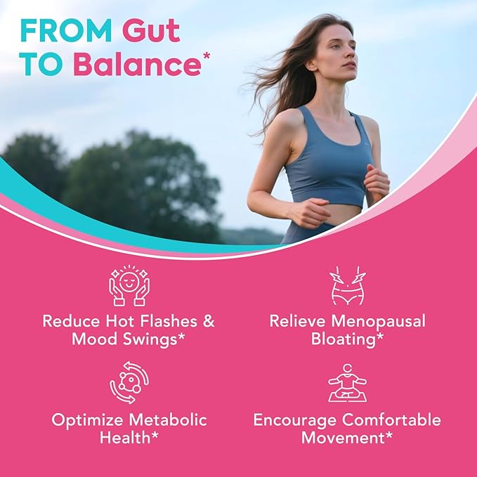 Menopause Probiotic Supplement for Women, 70 Billion CFU, with Akkermansia Muciniphila, Vitamins B6 & D3, Botanicals, for Hormone Balance, Hot Flashes, Night Sweats, Gut Health, 60 Capsules