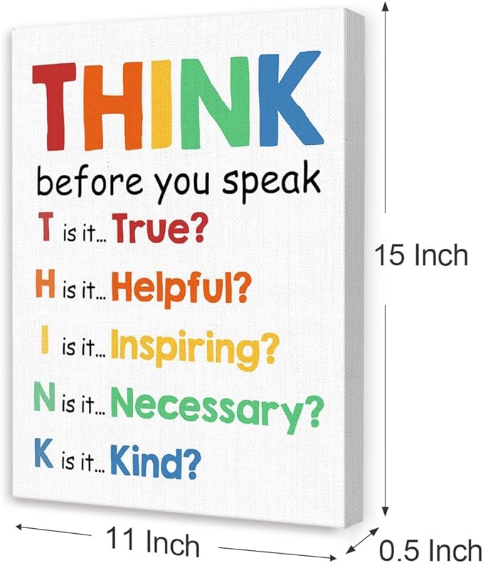 Mental Health Wall Decor,Think Before You Speak Wall Art,Therapy Office Wall Decor,Inspirational Canvas Wall Art for Classroom Counseling Office Homeschool