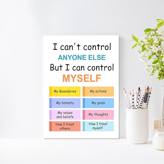 Mental Health Wall Decor,Things I Can Control Poster Canvas Wall Art,Inspirational Canvas Framed Wall Art for Therapy Office Home Nursery Classroom Wall Decor