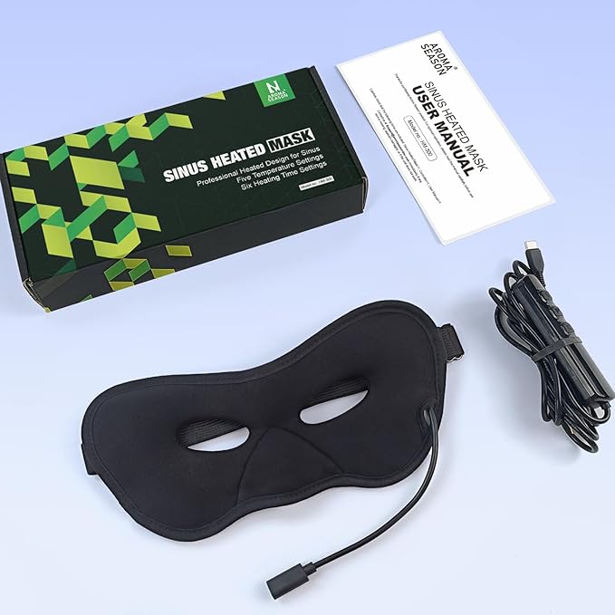 Aroma Season Heated Sinus Mask, Sinus Pressure Relief Mask with 5 Heat & 6 Timer Settings, Face Heating Pad for Nasal Congestion, Sinusitis, Hormone Migraine, Tension Headache Relief