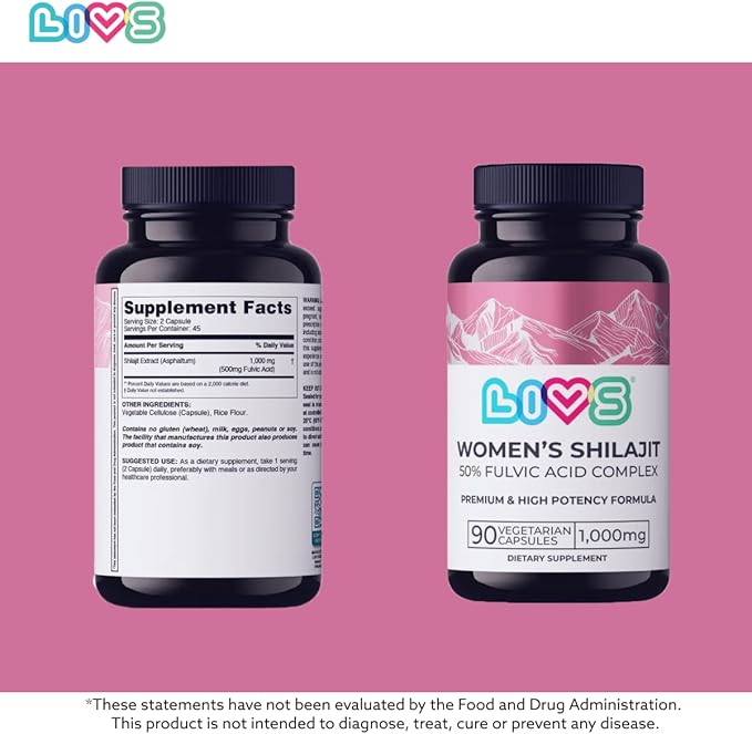 Women's Shilajit Fulvic Acid Capsules - Pure Himalayan Shilajit for Women | 1,000mg Himalayan Extract - 50% Fulvic Acid per Serving | Supports Hormonal Balance, Mood, Energy, & Vitality - 90 Ct