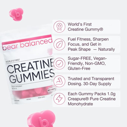 Creatine Gummies for Men & Women - Creatine Monohydrate, L-Theanine, L-Tyrosine & B12 for Muscle Growth, Strength, and Focus, Watermelon Burst, 3 Pack
