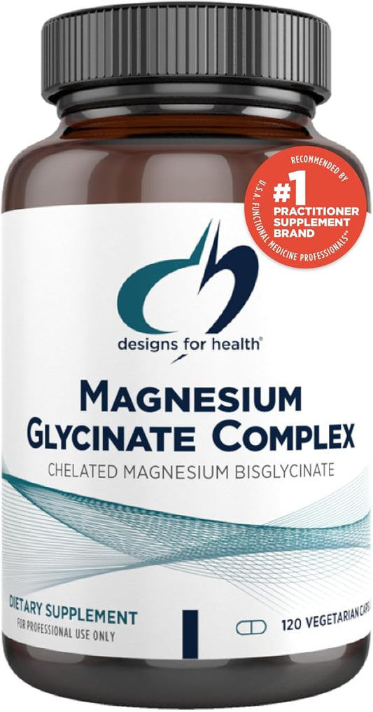 Designs for Health Magnesium Glycinate Complex - Chelated Magnesium Bisglycinate + High Absorption Magnesium for Calming & Sleep, Heart Health, Immune Support & Bone Strength - Vegan (120 Capsules)