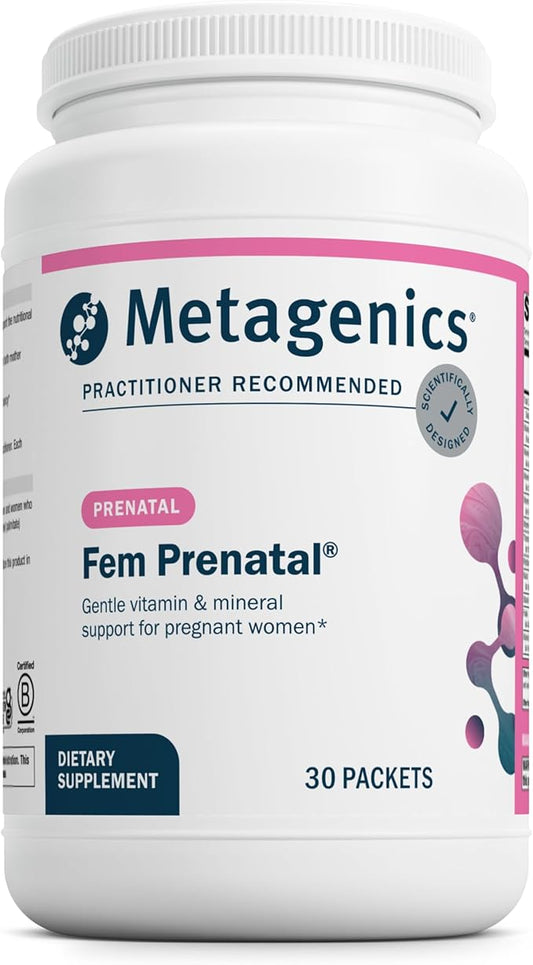 Metagenics Fem Prenatal - Prenatal Vitamin & Minerals Supplement* - Prenatals for Women* - with Vitamin C, Iodine & Biotin - Multivitamins Gentler to The System - 30 Packets
