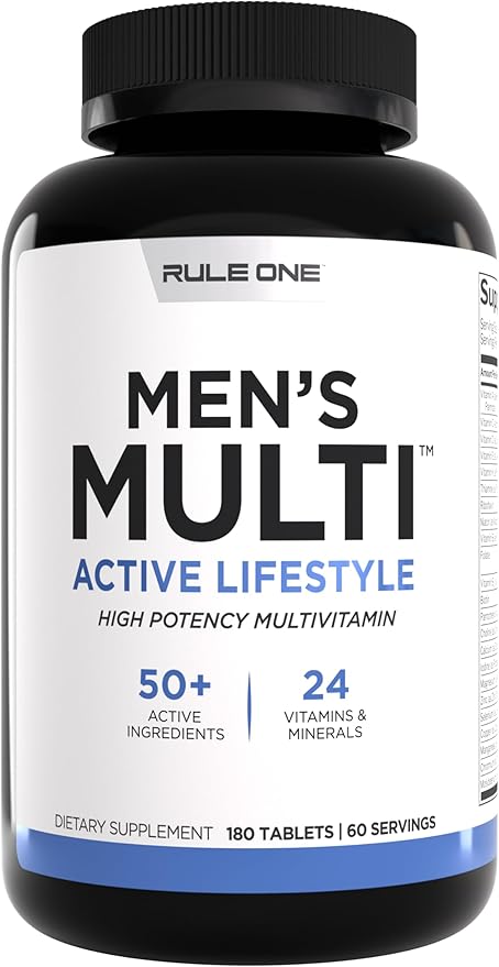 Rule 1 Men's Multi - Men's Daily Vitamins, Essential Minerals, Superfoods, Digestive Enzymes, Amino Acids, and Antioxidants for Active Lifestyles and Wellness Support (180 Tablets, 60 Day Supply)