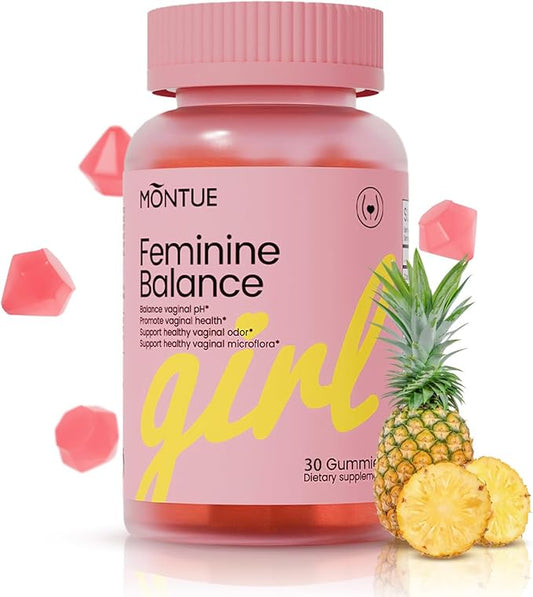 Premium Feminine Balance Gummies-pH Balance with Prebiotics & Lactobacillus Probiotic Blend&Hawaiian Pineapple Immune Support, Vegan, 60 Gummies (30)
