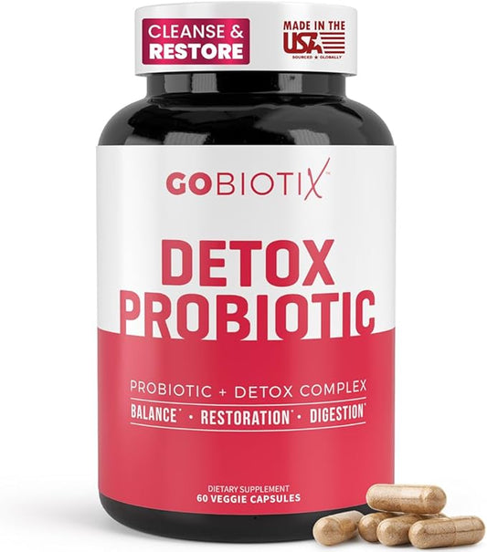 GOBIOTIX Detox Probiotic Supplement for Digestive Health - Milk Thistle, Turmeric, and Dandelion Root, Enzymes for Gut Health - 50 Billion CFU - 60 Capsules