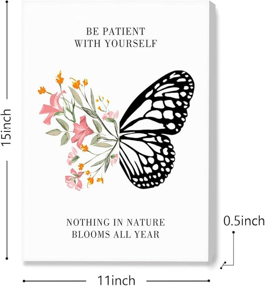 Mental Health Posters,Be Patient with Yourself Poster Canvas Wall Art,Inspirational Canvas Framed Wall Art Ready to Hang for Therapy Office Home Nursery Classroom Wall Decor