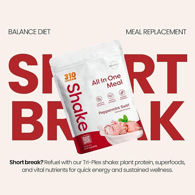 310 Nutrition All-In-One Meal Replacement Shake Powder - Plant-Based Protein Smoothie Blend w/High Fiber, Probiotics & Adaptogens - Low Carb, Vegan, Keto & Paleo Friendly - Peppermint Swirl - 14 Srv