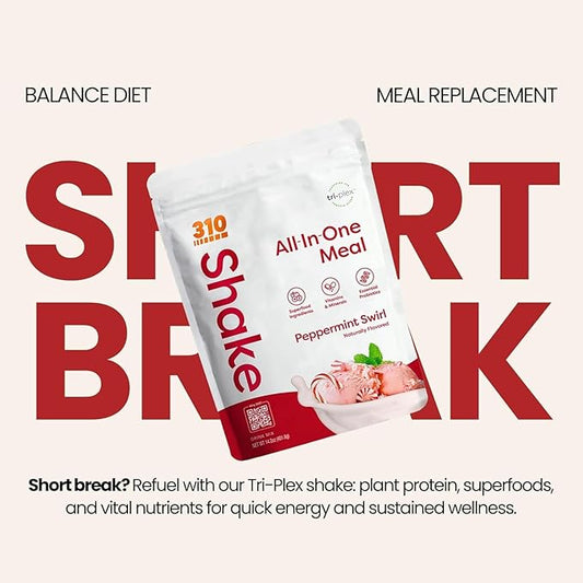 310 Nutrition All-In-One Meal Replacement Shake Powder - Plant-Based Protein Smoothie Blend w/High Fiber, Probiotics & Adaptogens - Low Carb, Vegan, Keto & Paleo Friendly - Peppermint Swirl - 14 Srv