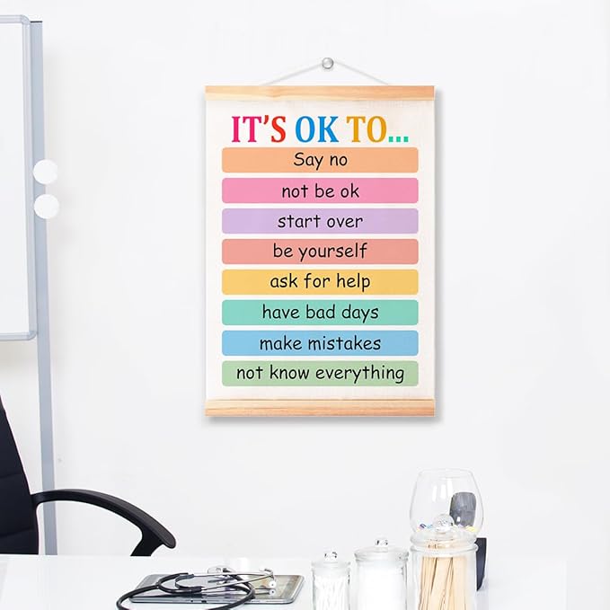 It's OK To Poster Hanger Frame for Therapy Counseling Office Wall Decor,Mental Health Canvas Wall Art Poster Print Wall Hanging 16x12in