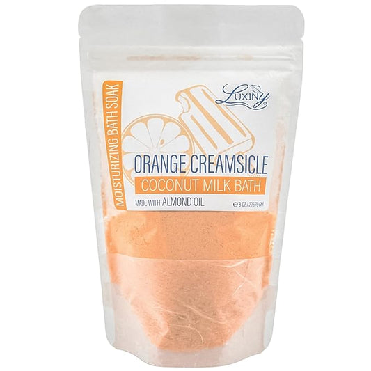 Vegan Milk Bath Soak Made with Moisturizing Coconut Milk Powder & Sweet Almond Oil for a Bath Bomb Dust Soothing Fizz & Relaxing Soak, 8 oz. (Orange Creamsicle)