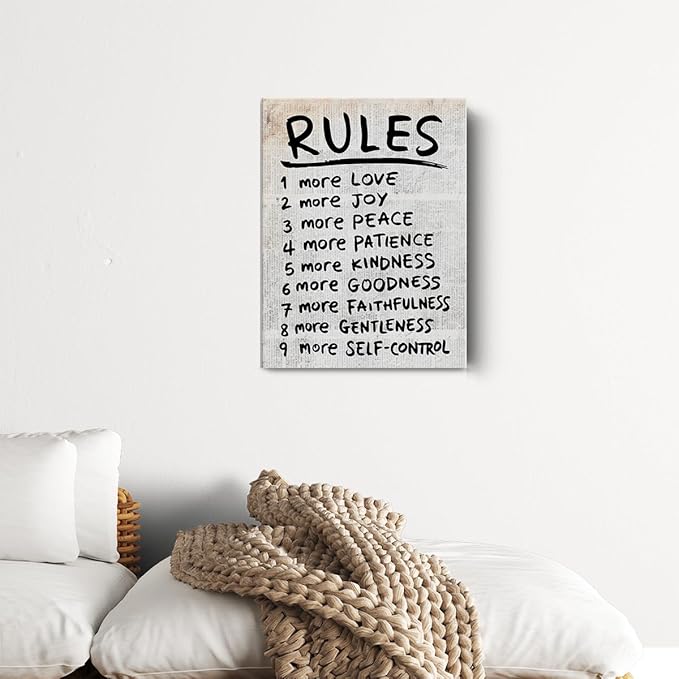 Retro Inspirational Rule Wall Art Decor Mental Health Self Help Canvas Painting Motivational Positive Gifts for Women Men Home Living Room Bedroom Decor Canvas Painting Framed 12 X 15 Inch