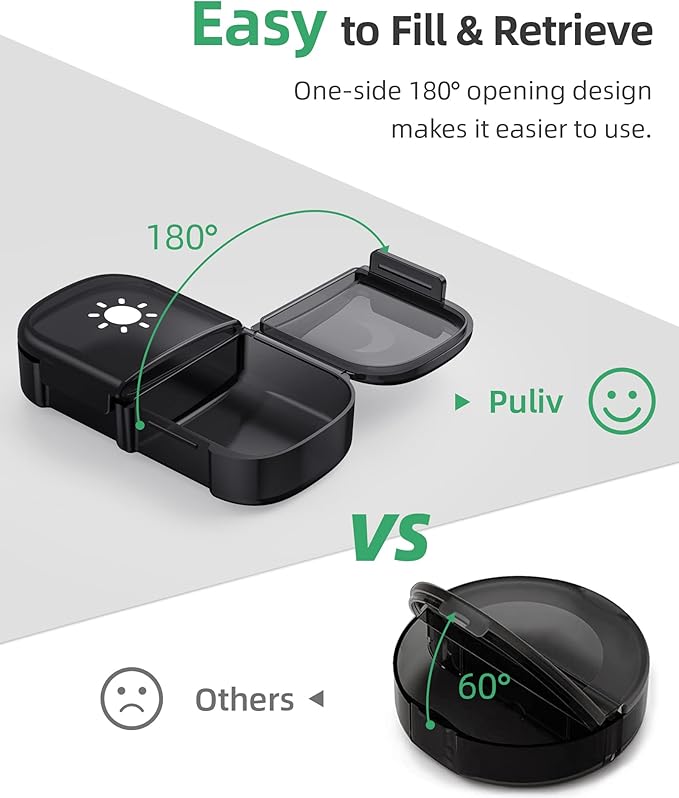 PULIV Extra Large Weekly Pill Organizer 2 Times a Day, One-Side Open Pill Box 7 Day for Easy Filling, Black Privacy Protection AM PM Pill Case for Vitamins, Medication, Supplements, Fish Oils Black