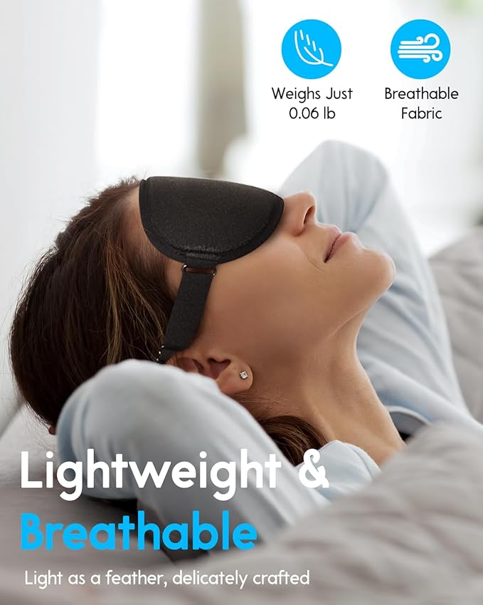 Arboleaf Sleep Mask, Sleep Eye Mask, Comfort Sleeping Mask, Adjustable Fit Sleep Masks for Women, Contoured for Zero Pressure, Sleep Eye Mask for Deep Sleep, Travel Bliss, and Serene Naps, Black