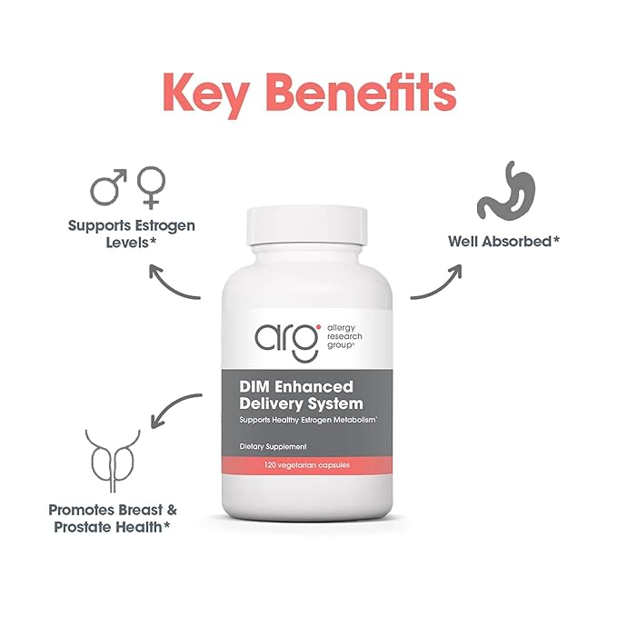 Allergy Research Group DIM Enhanced Delivery System - DIM Supplement for Women, Estrogen Supplement for Women and Men, Diindolylmethane for Hormone Balance, Menopause Support - 120 Vegetarian Capsules
