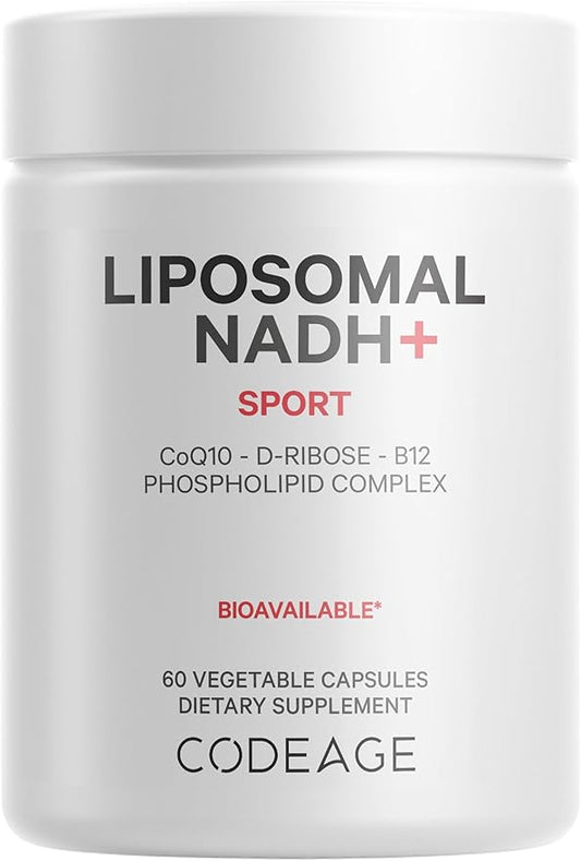 Codeage Liposomal NADH+ Supplement - NADH, Vitamin B12, D-Ribose as Bioenergy Ribose, CoQ10-2-Month Supply - Liposomal Delivery - β-Nicotinamide Adenine Dinucleotide Pills - Non-GMO - 60 Capsules