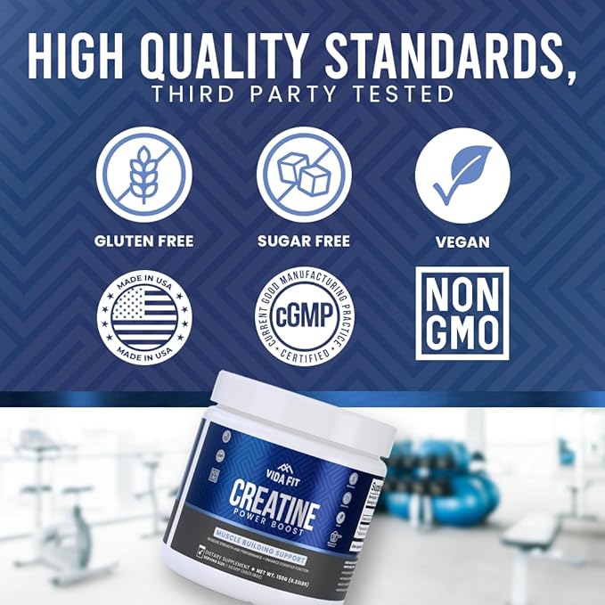 Micronized Creatine Monohydrate Powder, Vegan Creatine Powder Unflavoured, Supplements for Men, Pure Workout Essentials for Women, NSF Certified (150g) (5g Per Serv) (30 Servings) - Vida Fit