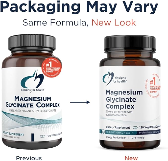 Designs for Health Magnesium Glycinate Complex - Chelated Magnesium Bisglycinate + High Absorption Magnesium for Calming & Sleep, Heart Health, Immune Support & Bone Strength - Vegan (120 Capsules)