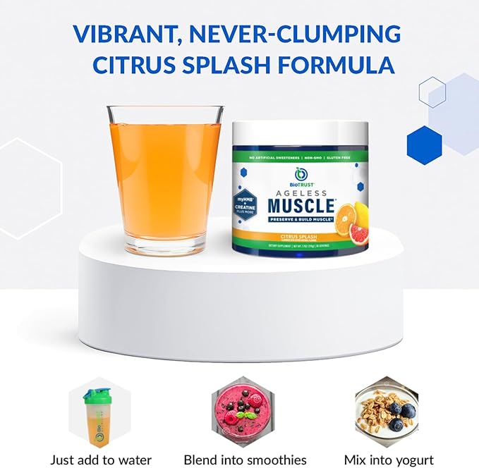 BioTrust Ageless Muscle Builder - Creatine HMB Powder with Vitamin D3 & Betaine - Build & Preserve Naturally Declining Muscle Mass & Strength - Citrus Splash, 30 Servings