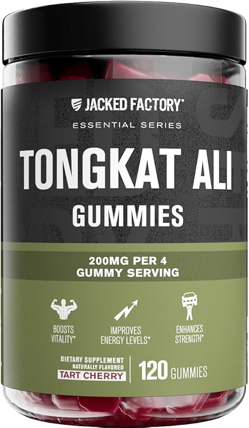 Jacked Factory Tongkat Ali Gummies - 100:1 Tongkat-Ali (Eurycoma Longifolia) Extract for Enhanced Vitality, Improved Energy Levels, Increased Strength, & Lean Muscle Growth - 120 Count, Tart Cherry