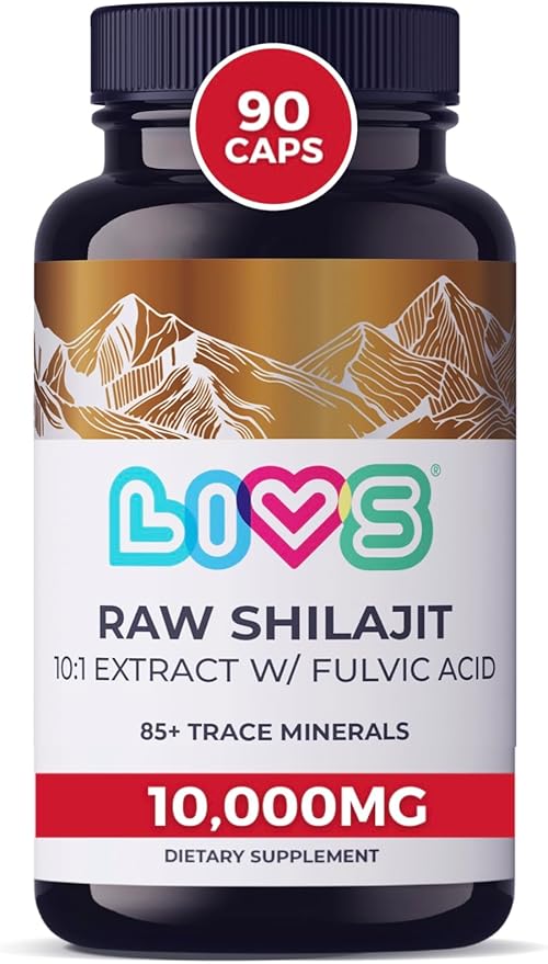 Raw Shilajit Capsules - 10,000mg Pure Himalayan Shilajit for Men & Women | High Potency Fulvic Acid & Trace Minerals | Gluten Free, Natural Energy, Focus & Immune Support Supplement - 90 Ct