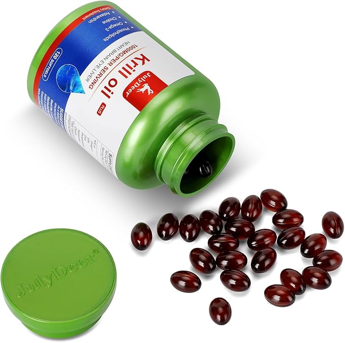 Krill Oil 1000 mg with Omega-3s EPA, DHA, Astaxanthin and Phospholipids 120 Softgels Supplement, Antarctic Krill No Fishy Aftertaste for Joint, Heart, Brain and Immunity