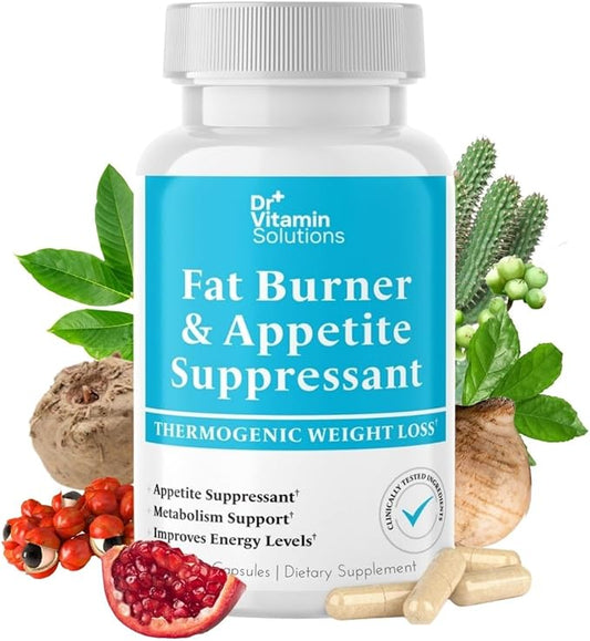 DR VITAMIN SOLUTIONS Fat Burner for Women & Men - Appetite Suppressant for Weight Loss - Pills w/Metabolism Booster Thermogenic Weight Loss Supplement - Chromium, Caffeine & Green Tea - 30 Ct.