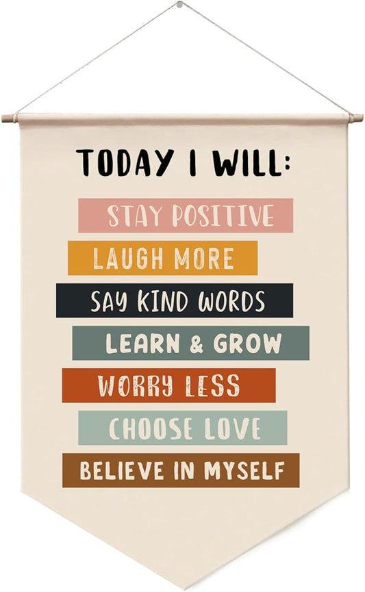 Today I Will Positive Wall Hanging, Educational Wall Art, Inspirational Quotes For Kids, Classroom Decor, Affirmation Wall Decor, Kids Wall Decor, Classroom Décor, Kids Affirmation Hanging Banners