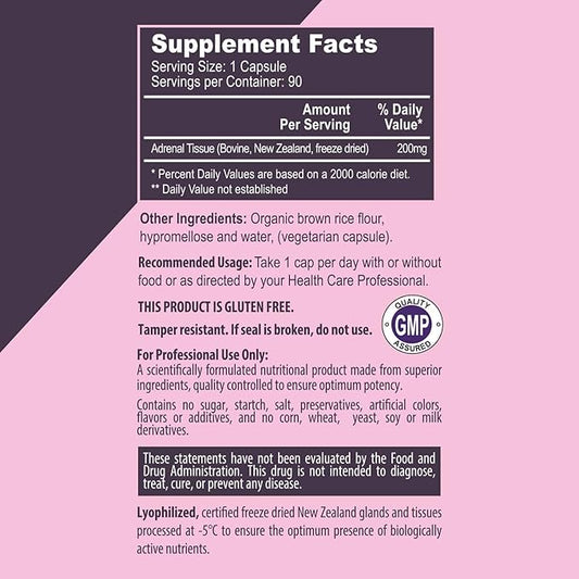 I'm Powered Adrenal Support, Natural Glandular Supplement with Bovine Adrenal Tissue, 200mg, 90 Capsules