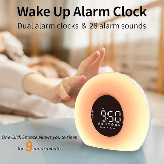 Wake Up Light Sunrise Alarm Clock for Bedroom Sunrise Sunset Simulation 23 Natural Sounds 13 Colors Light Dual Alarms and Snooze Function Sleep Aid for Heavy Sleepers Kids Adults (White)