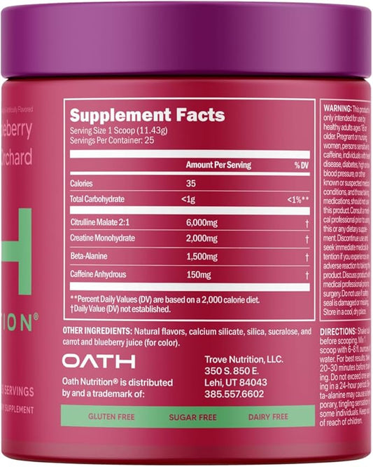 Sport Sugar Free Pre-Workout Powder, Appleberry Orchard, Contains Creatine Monohydrate, Caffeine and Beta Alanine, Pre Workout Powder for Women and Men, 25 Servings