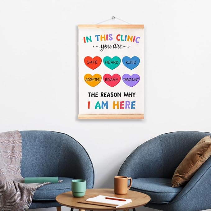 Mental Health Poster Hanger Frame for Therapy Counseling Office Wall Decor,In This Clinic You Are Safe Canvas Wall Art Poster Print Wall Hanging 16x12in