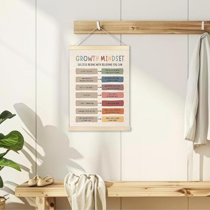 Ecezatik Mental Health Growth Mindset Poster Hanger Frame, Positive Affirmations Wall Decor for Kids Room Classroom Playroom Calming Corner School Counselor Therapy Office, 12x16 Inches