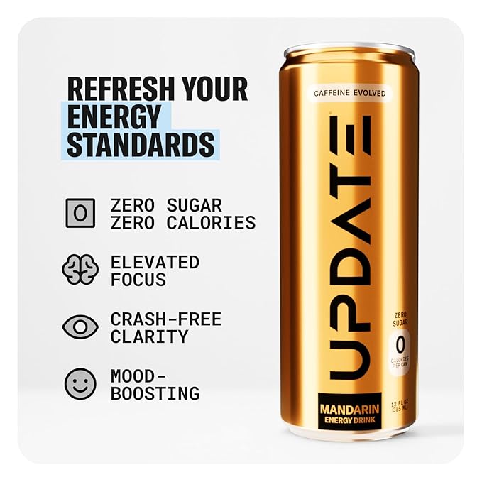 Drink Update No Sugar, Caffeine-Free Energy - Jitter and Crash Free, No Overstimulation, Healthy, Natural, Improved Focus, No Sucralose, No Artificial Flavors with Paraxanthine (Mandarin, 12 Pack)