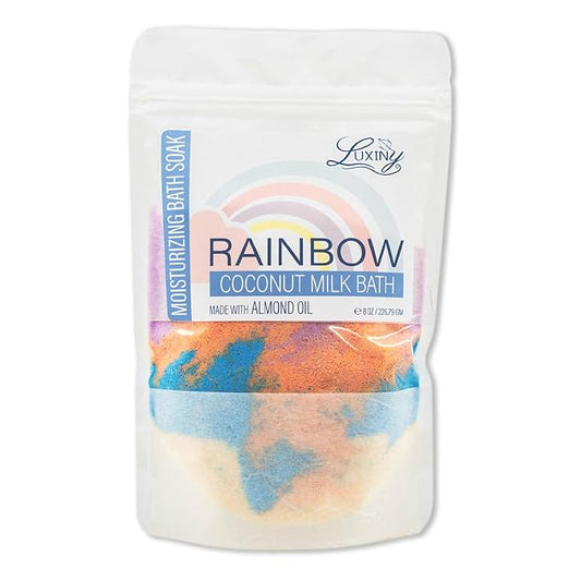 Vegan Milk Bath Soak Made with Coconut Milk Powder & Sweet Almond Oil Which Creates A Bath Bomb Dust Soothing Fizz, 8oz (Rainbow)