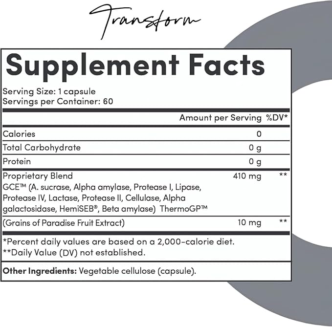 Tranont Transform | 60 Capsules | Supports Overall Health and Can Support Skin Care | Energy Booster Supplement | Plant-Based Enzymes for Health and Wellness | Supports Mental Clarity and Focus