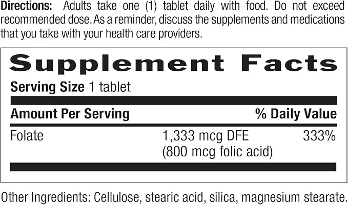 Country Life Folate 800 mcg (Folic Acid), Supports Healthy Cell Development & Heart Health, Prenatal Support for Women, 100 Tablets, Certified Gluten-Free, Vegetarian, Kosher