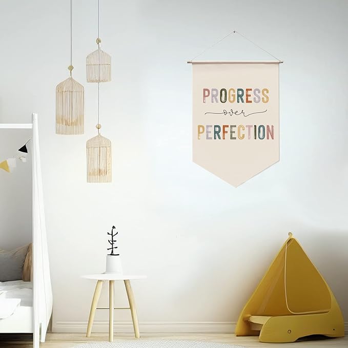 Progress Over Perfection Wall Hanging, Classroom Wall Decor, Kids Motivational, Inspirational Office Decor, Kid's Room Decor, Teacher Gift, Boho Classroom Wall Banner