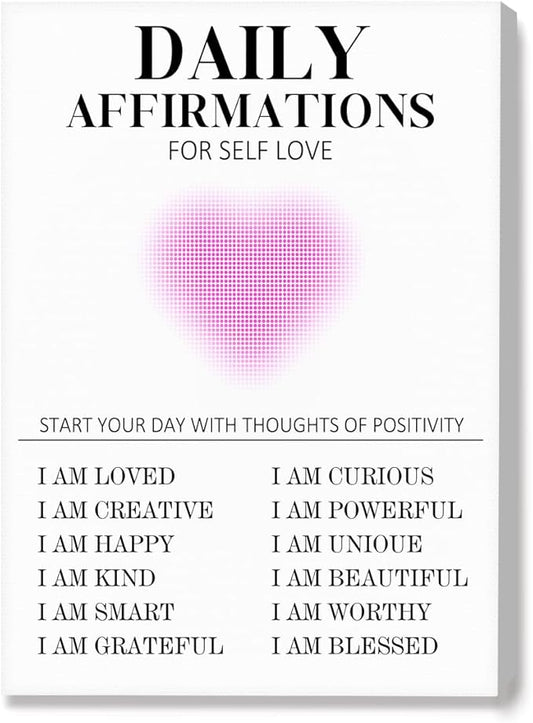 Daily Affirmations for Women Wall Art,Positive Quotes Wall Decor,Inspirational Canvas Framed Wall Art Ready to Hang for Home Office Wall Decor