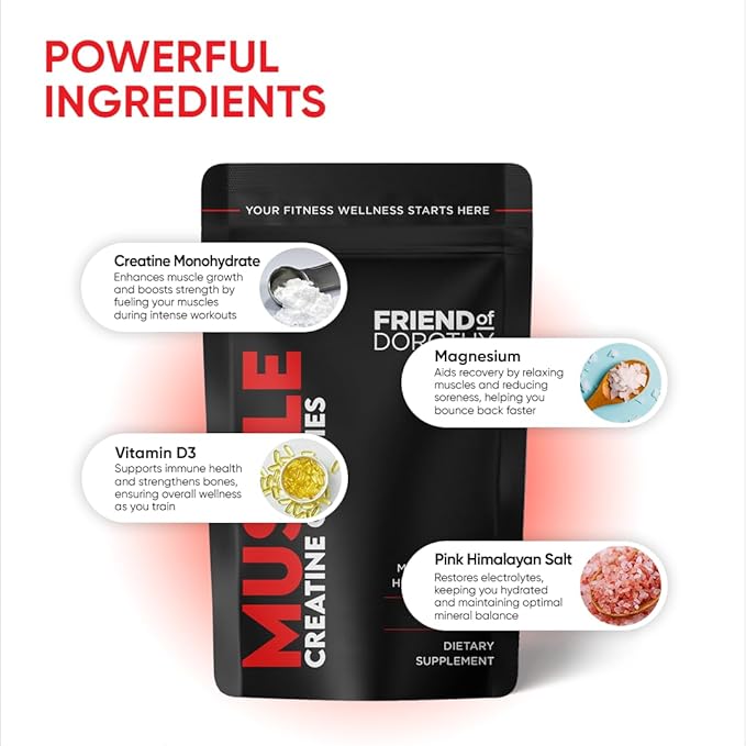 Creatine Gummies - Sugar Free - Chewable Creatine Monohydrate with Electrolytes, Magnesium & Vitamin D3 - Hydration & Recovery Support Gym & Workout Supplement - 60 Gummies