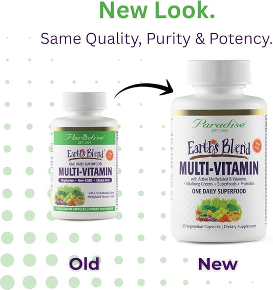 Paradise Herbs Earth's Blend Women's Once Daily Multivitamin with Iron, 48 Organic Superfoods, Probiotics, Antioxidants, Vitamins A, B12, C, D, K2, Daily Superfood, 30 Capsules
