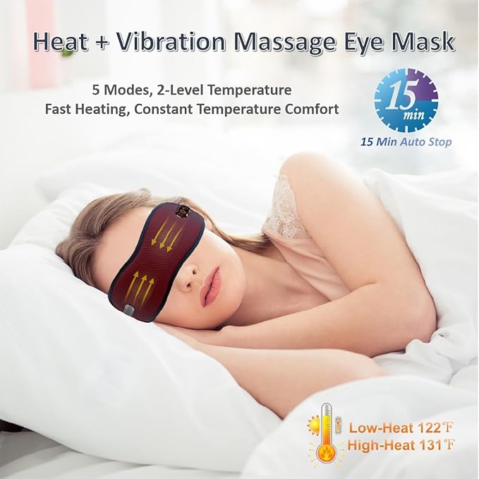 Heated Eye Mask Cordless for Dry Eyes, Warm Eye Compress with Vibration Relaxation Function,for Dry Eyes & Better Sleep, Light Blocking Heat Eye Mask for Men Women